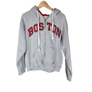BAY STATE GEAR Gray Red BOSTON Athletic Full Zip Pockets Red Sox Hoodie SZ S